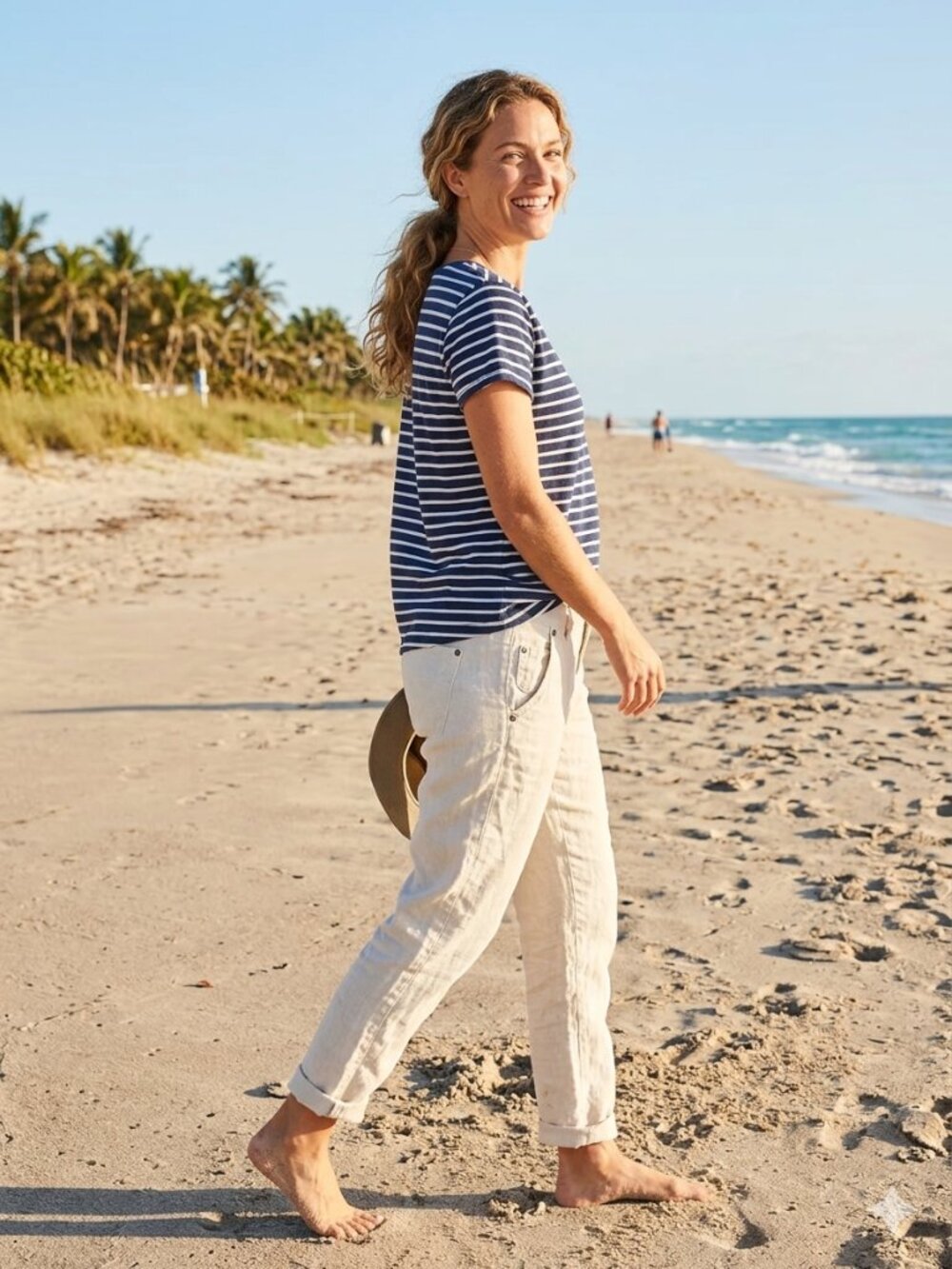 Poetry White Straight-Leg Linen Pants - Size 8